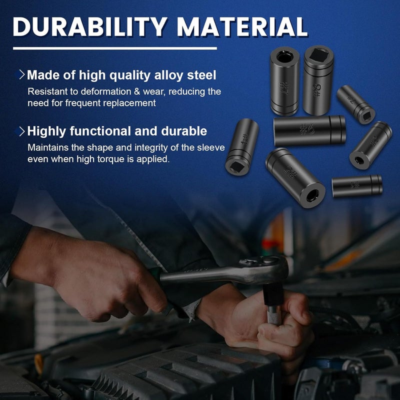 DikTalk 70500 Tap Socket Set, 8-Piece 1/4" & 3/8" Drive Taps Sockets Adapter for Socket Wrench Set Use, Fits All MCTI Taps Thru 1/2” & 1/8" NPT Taps - Image 5
